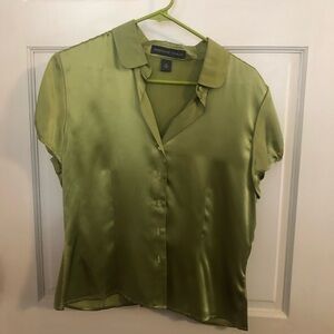 Josephine Chaus Olive Green Satin Button-Down Top